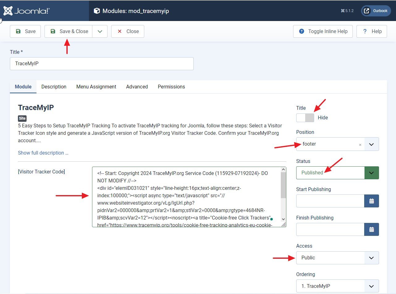 Joomla admin manage TraceMyIP module configuration